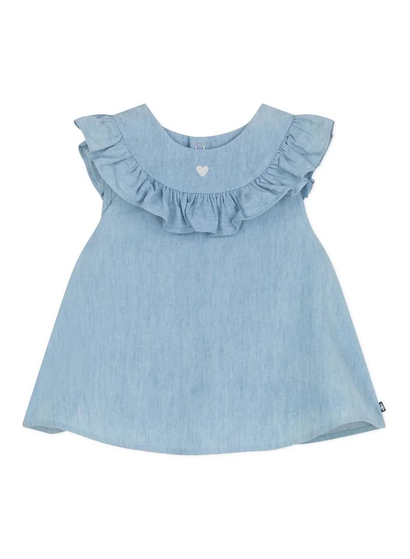 بيتي باتو Babies' sleeveless blouse in embroidered cotton chambray